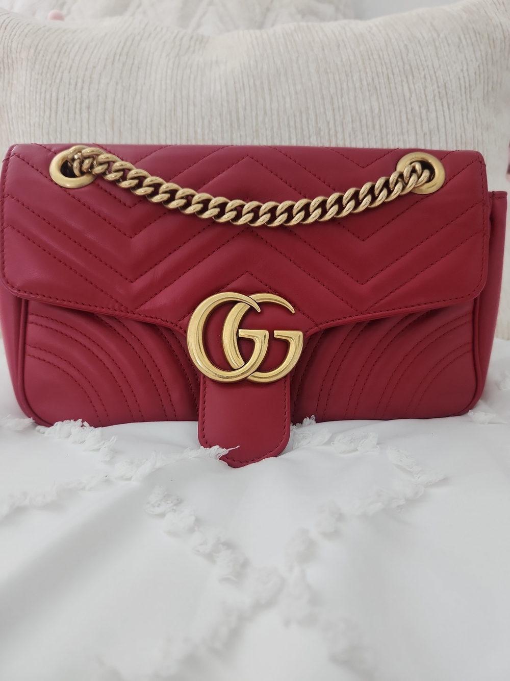 ❤️ GG Logo Quilted Red Shoulder Bag with Gold Chain